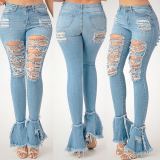 Trendy Denim Ripped Holes Flared Jeans Pants OD-8354