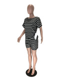 Plus Size Striped Short Sleeve Two Piece Shorts Set YNB-7080
