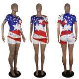 Plus Size America Flag Printed Two Piece Shorts Set SHD-9254