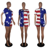 Plus Size America Flag Printed Two Piece Shorts Set SHD-9254
