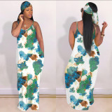 Tie Dye Print Sleeveless Maxi Slip Dress With Headscarf OYF-8195