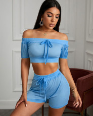 Solis Slash Neck Drawstring Two Piece Shorts Set HM-6313