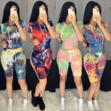 Tie Dye Print Hooded Sporty Two Piece Sets BS-1188