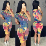 Tie Dye Print Hooded Sporty Two Piece Sets BS-1188