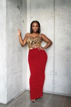 Solid High Waist Ruched Sexy Slim Long Skirt SMD-2027