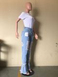 Plus Size Denim Ripped Holes Flared Jeans Pants OD-8354-1
