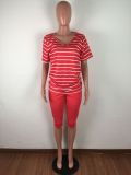 Striped T-shirt Solid Color Pants Suit LA-3186