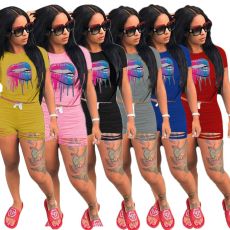 Plus Size Lips Print Casual Two Piece Shorts Set BLI-2022