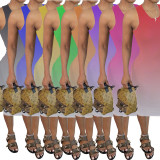Fashion Casual Gradient Sling Sleeveless Folds Dress WY-6675