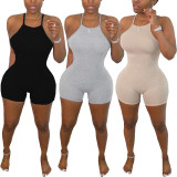 Plus Size Solid Backless Strap Skinny Playsuit FNN-8387