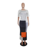 Plus Size Casual Striped Patchwork Long Dress SHD-9252