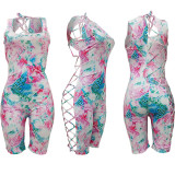 Sexy Tie Dye Print Hollow Out Sleeveless Playsuit AL-180