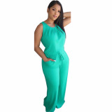 Plus Size Solid Sleeveless Two Piece Pants Set YNB-7085