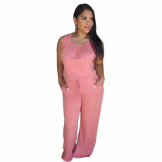 Plus Size Solid Sleeveless Two Piece Pants Set YNB-7085