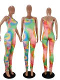 Tie Dye Print Stacked Skinny One Piece Jumpsuits WSM-5143