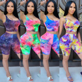 Tie Dye Print Sleeveless Two Piece Shorts Set TK-6087