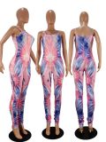 Tie Dye Print Stacked Skinny One Piece Jumpsuits WSM-5143