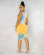 Tie Dye Print Sleeveless Two Piece Skirt Set BS-1191