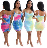 Tie Dye Print Sexy Sleeveless Mini Slip Dress WSM-5149