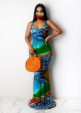 Tie Dye Print Sleeveless Slim Mermaid Maxi Dress SFY-126
