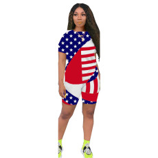 Plus Size Flag Pattern Two Piece Shorts Set LDS-3222