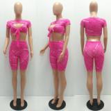 Letter Print Tie Up Sexy Two Piece Shorts Set MAE-2032