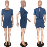 Solid Short Sleeve Casual One Piece Rompers MN-9247