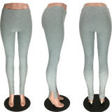Gray Elastic Split Fitness Skinny Long Pants MN-9245