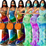 Tie Dye Print Sleeveless Slim Mermaid Maxi Dress SFY-126