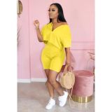 Plus Size Solid Casual Two Piece Shorts Set QY-5182