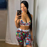 Sexy Printed Tank Top And Shorts Fitness 2 Piece Sets BN-9239
