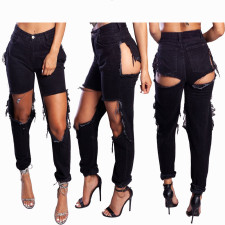 Denim Ripped Hole Black Long Jeans Pants BN-9235