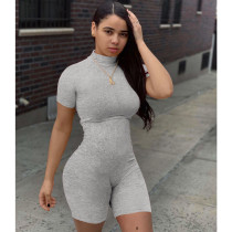 Solid Half Turtleneck Activewear Skinny Rompers ASL-6271