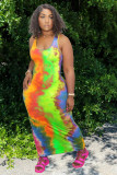 Plus Size Tie Dye Print Sleeveless Maxi Tank Dress WAF-5022