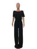 Solid Short Sleeeve Casual One Piece Jumpsuits WAF-5021