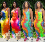 Plus Size Tie Dye Print Sleeveless Maxi Tank Dress WAF-5022