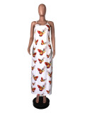 Flower Print Sleeveless Loose Slip Maxi Dress WAF-5012