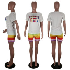 Plus Size Casual Printed T Shirt Shorts 2 Piece Sets BLI-2036