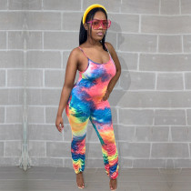 Tie Dye Sexy Strap Stacked One Piece Jumpsuits YD-8227