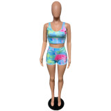 Tie Dye Print Tank Top And Shorts 2 Piece Sets QZX-6126
