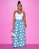 Casual Polka Dot Print Wide Leg Long Pants BS-1193