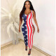 Plus Size America Flag Print Hollow Maxi Dress SHD-9265