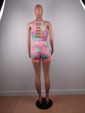Plus Size Tie Dye Print Backless Bikini Sets YNB-7095