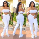 Sexy Crop Top Stacked Pants Two Piece Sets OSM-6080