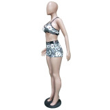 Floral Print Fitness Two Piece Shorts Set BN-9241