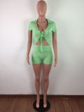 Solid Short Sleeve Skinny Rompers With Mask LA-3197