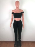 Sexy Crop Top Stacked Pants Two Piece Sets OSM-6080
