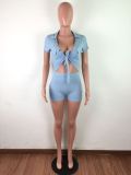 Solid Short Sleeve Skinny Rompers With Mask LA-3197