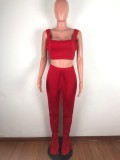 Sexy Crop Top Stacked Pants Two Piece Sets OSM-6080