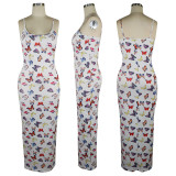 Sexy Butterfly Print Suspenders Maxi Dress TE-4025-1
